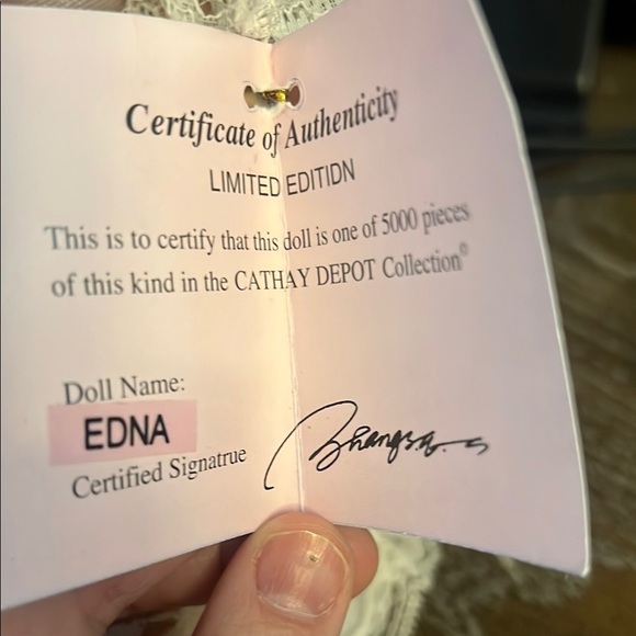 Charming Porcelain Doll in Peach Dress - Picture 2 of 4